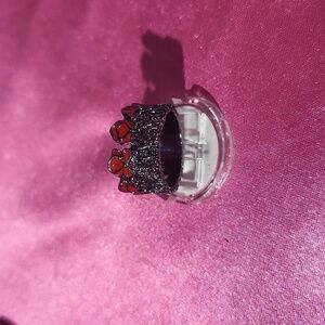 Elegant Peony Ring - Size 6, Black Metal with Red Peonies